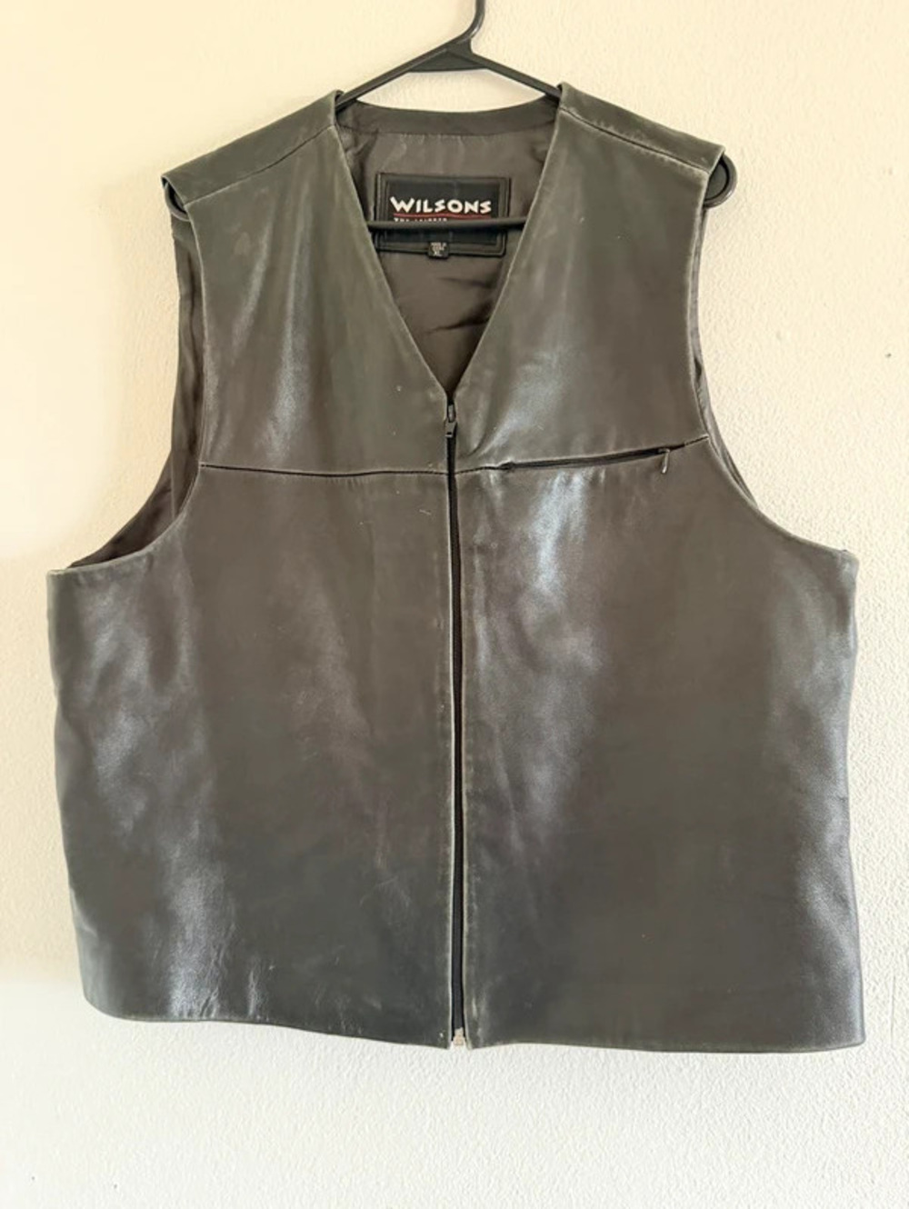 Vintage Wilsons Leather Vest Mens XL Black Leather Zip Western Biker skurack